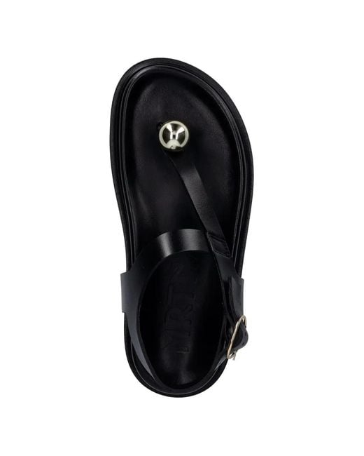 Souliers Martinez Black Sandales Plates Spiaggia En Cuir À Ornement Sphérique