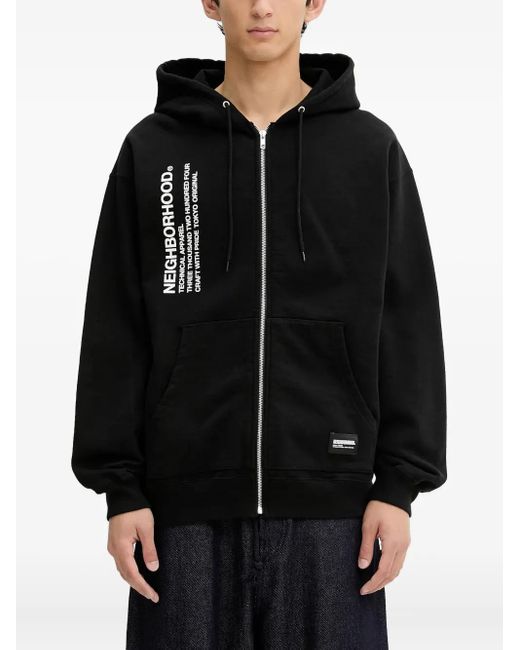 Neighborhood Black Zip-Front Logo-Print Hoodie for men
