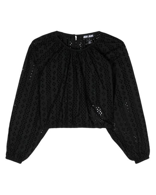 DKNY Black Broderie-anglaise Cropped Blouse