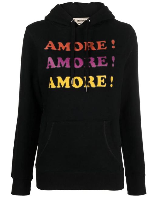 ALESSANDRO ENRIQUEZ Black Slogan-Print Drawstring Hoodie