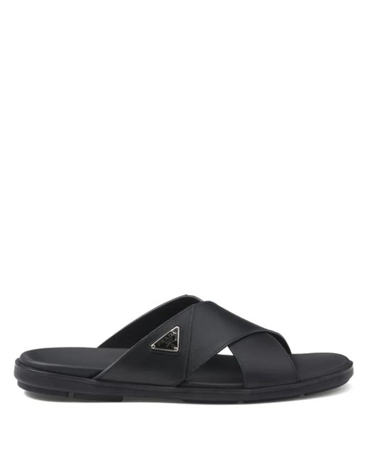 Prada Black Crossed Leather Sandals for men