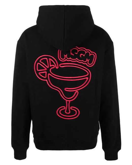 MSGM Black Hoodie With Red Print for men