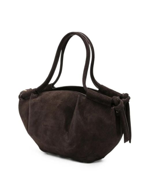 ADRIANNA FERETTI Black Logo-Patch Suede Tote Bag