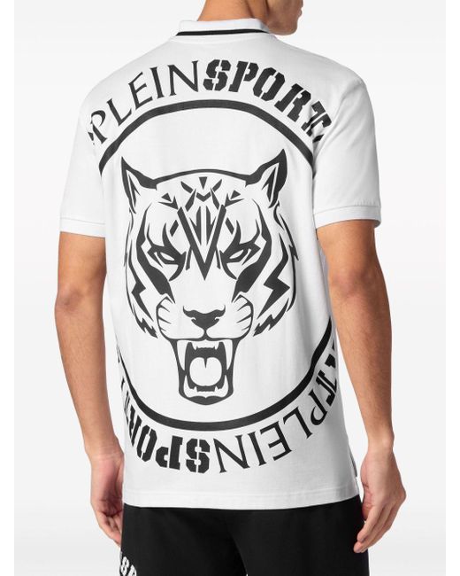 Philipp Plein White Carbon Tiger-print Polo Shirt for men