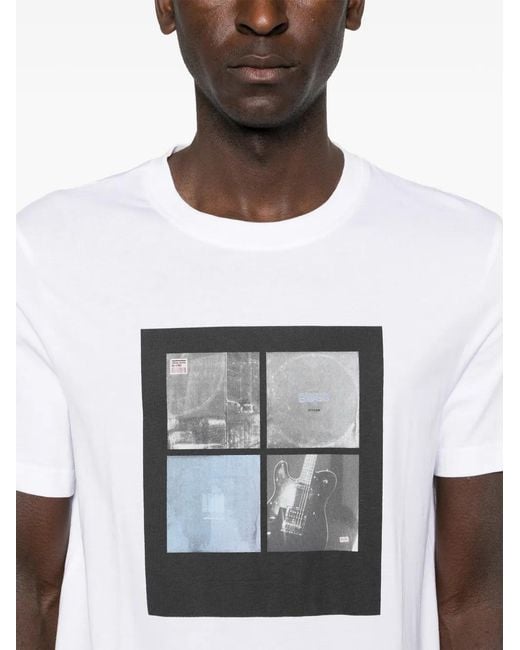 Boss White Printed-Artwork T-Shirt for men