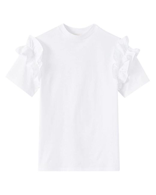 D'Estree White Sophie T-Shirt mit Rüschendetail