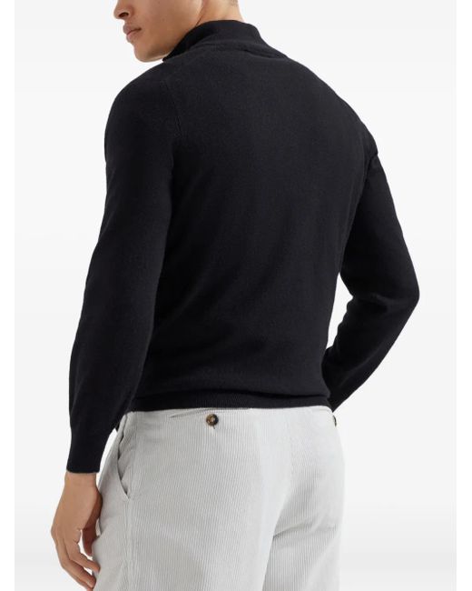 Brunello Cucinelli Black Long-Sleeve Cashmere Jumper for men