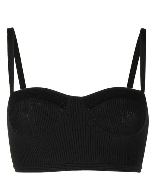 McQueen Black Ribbed-Knit Bra Top