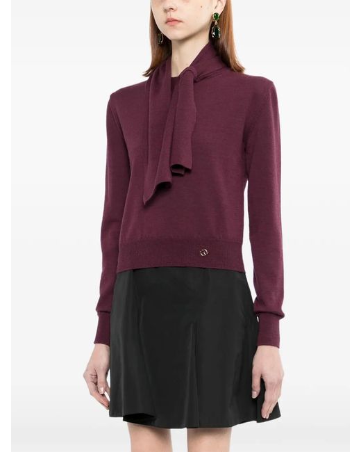 Saiid Kobeisy Purple Wool Bow Blouse
