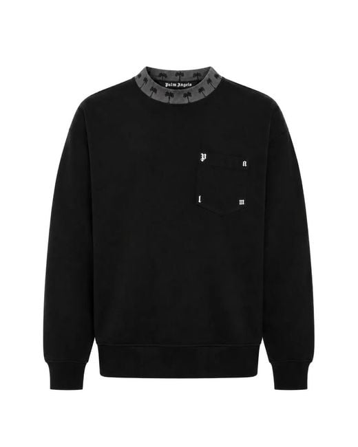 Palm Angels Black Palm Rib Regular Crew Sweatshirt for men