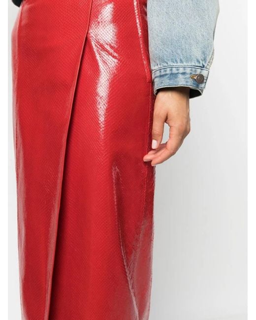 Gucci Red Crocodile-Effect Pencil Skirt