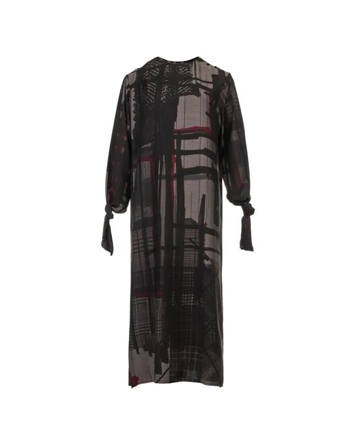 Y's Yohji Yamamoto Black Abstract-Print Tie-Detail Midi Dress