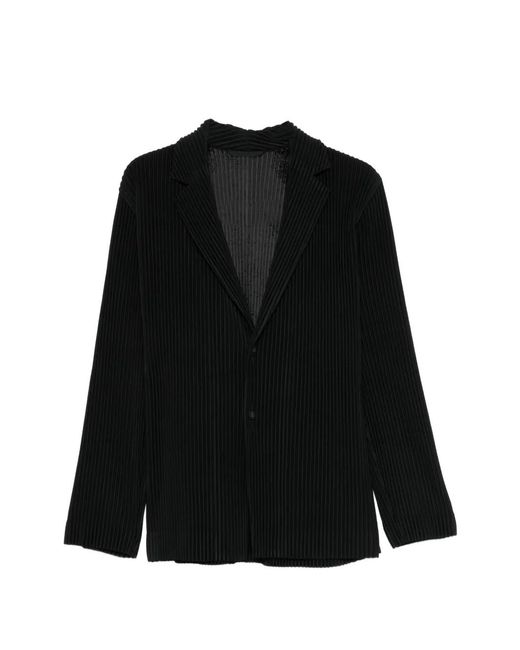 Homme Plissé Issey Miyake Black Pleated Button Blazer for men