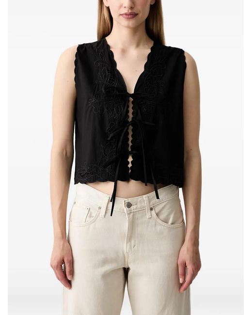 INTROPIA Black Cecilia Embroidered Scallop-Edge Vest