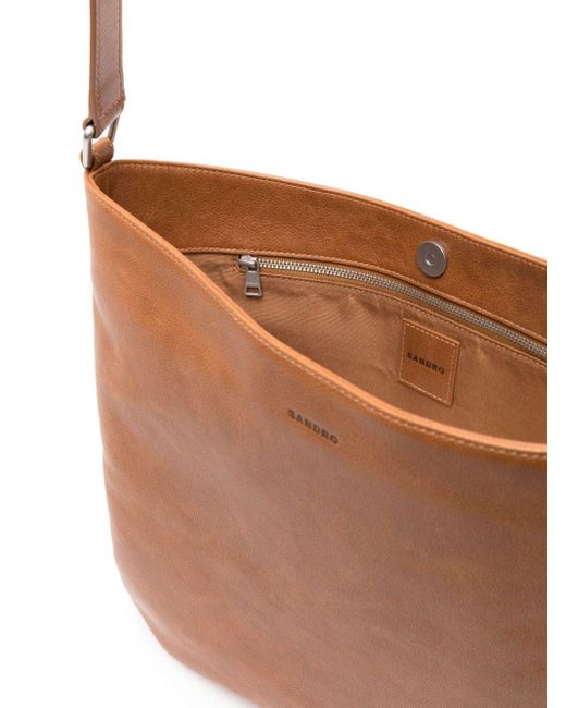 Sandro Brown Logo-debossed Leather Shoulder Bag for men