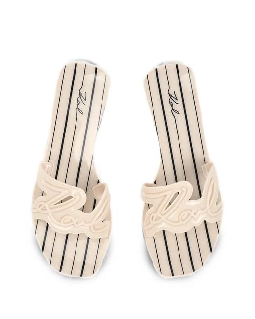 Karl Lagerfeld Natural Logo-Cutout Striped Slides