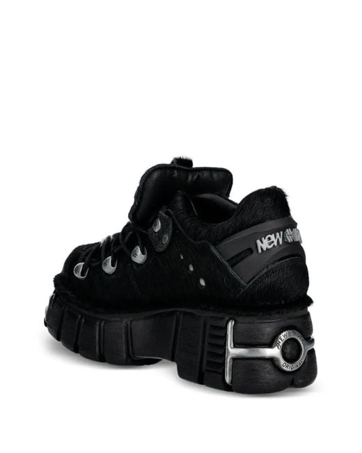 New Rock Black Fur Sneakers