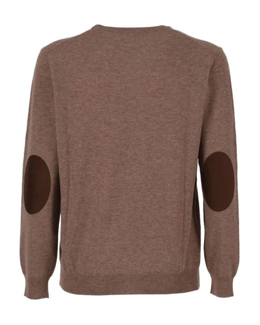 Kangra Brown Suede-Patch Crew-Neck Sweater for men