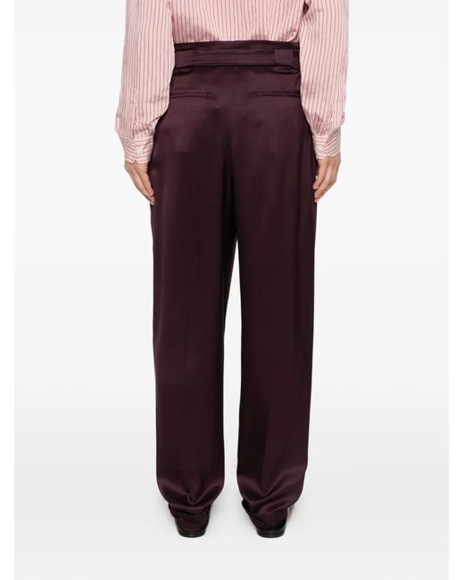 Saint Laurent Purple Pleated Belted Trousers for men