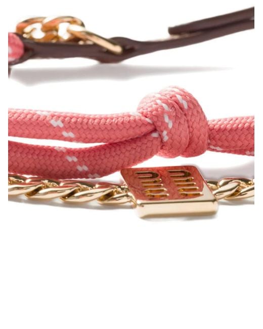 Miu Miu Leather, Cord And Metal Trick Keyring in Pink | Lyst