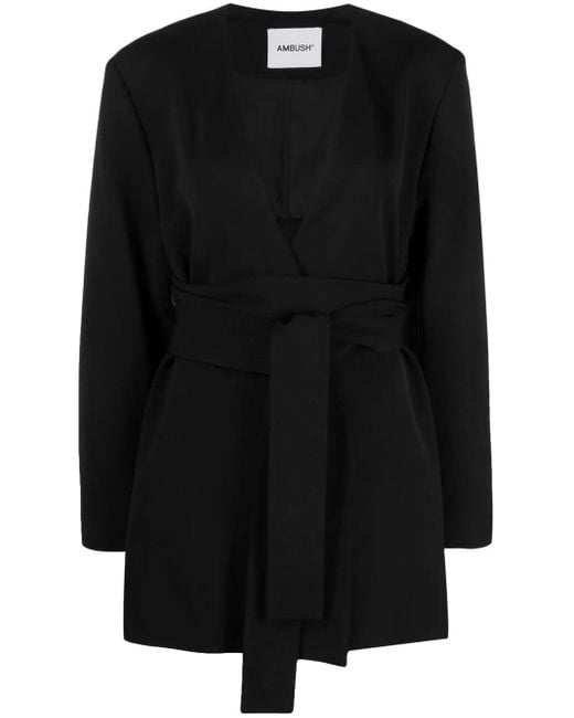 Ambush Black Asymmetric-Hem Belted Blazer