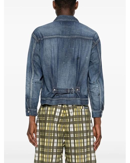 Neighborhood Blue Paint-Splatter Denim Jacket for men