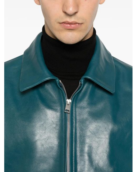 Sandro Blue Zip-Up Leather Jacket for men