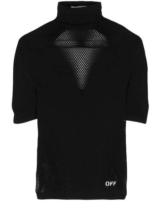 Off-White c/o Virgil Abloh Black Logo-Print Open-Knit Top
