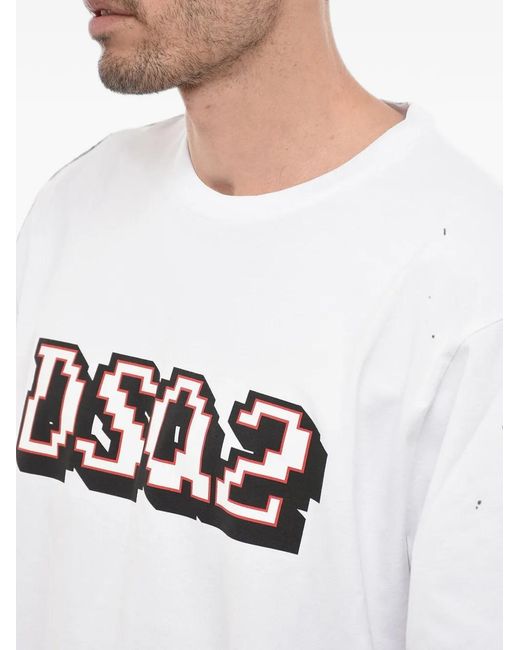 DSquared² White Logo-Print Long-Sleeve T-Shirt for men