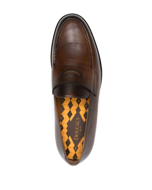 Doucal's Brown Burnished-finish Leather Loafers for men