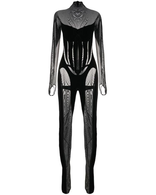 Mugler Black Sheer-panel Jumpsuit