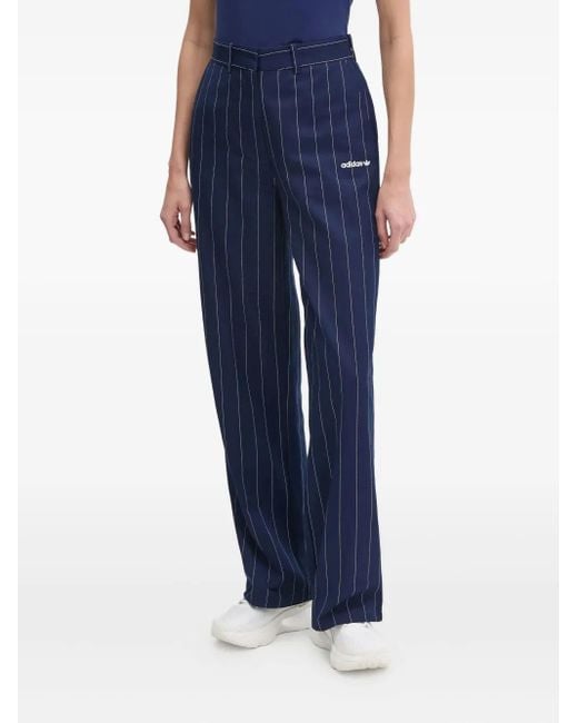 Adidas Blue Pinstripe-Pattern Trousers