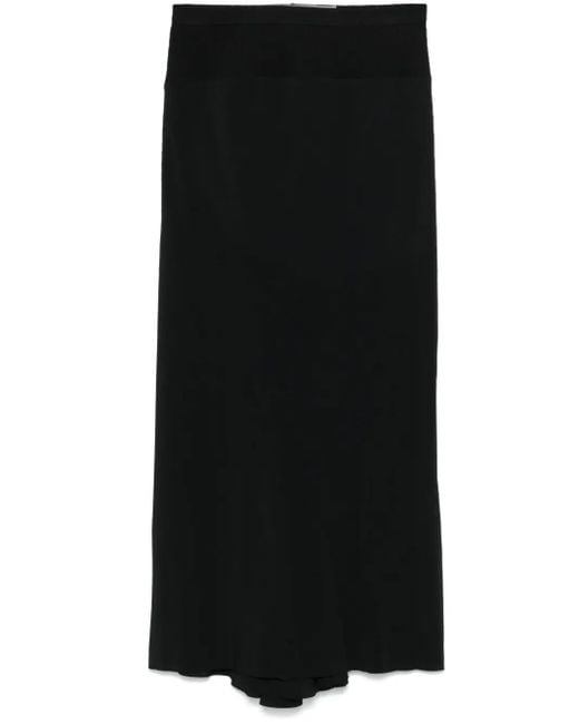 Rick Owens Black Asymmetric Bias-Cut Midi A-Line Skirt