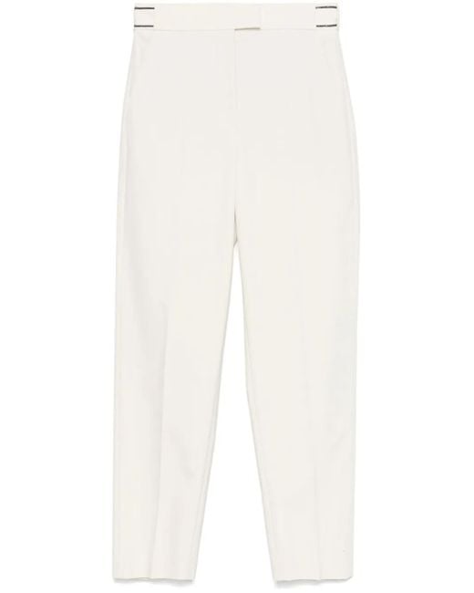 Brunello Cucinelli White Monili Chain-Detail Tailored Trousers