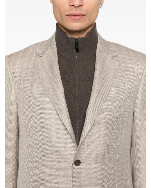 Canali White Button Herringbone Blazer for men
