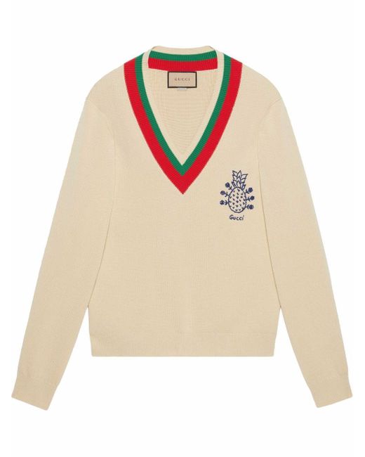 Gucci Logo-embroidered V-neck Jumper for Men - Lyst