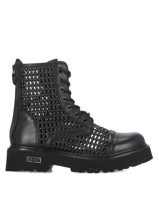 Cult Black Slash Woven Lace-Up Boots