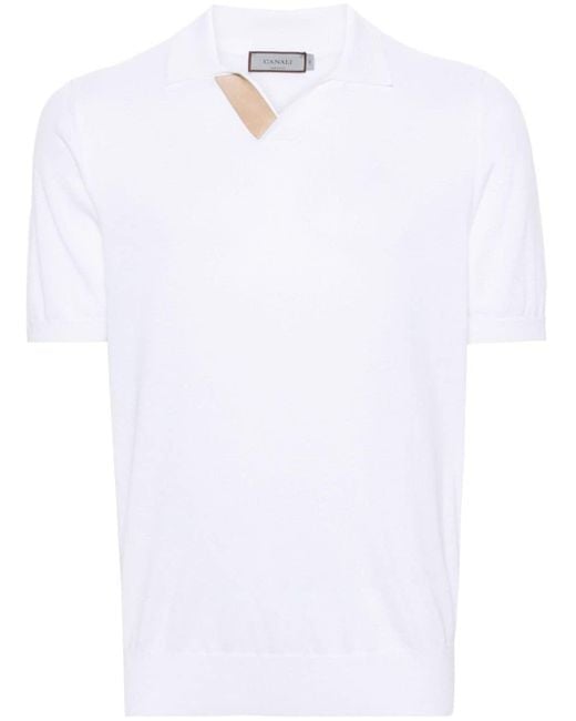 Canali White Fine-knit Polo Shirt for men