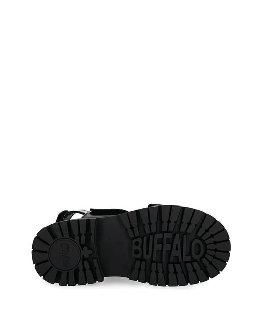 Buffalo Black Touch-Strap Platform Sandals