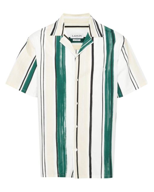 Lanvin Green Striped Shirt With Embroidery for men
