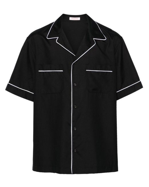 Valentino Garavani Black Piped-trim Silk Shirt for men