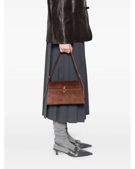 SAVETTE Brown Suede Clasp Shoulder Bag