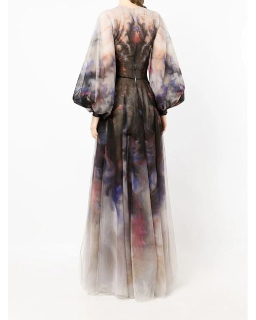 Saiid Kobeisy Black Printed Evening Gown