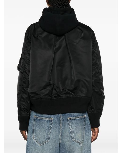 Sacai Black Panelled Zip-Up Hoodie