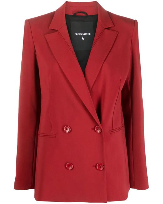Patrizia Pepe Red Feather-Detailing Double-Breasted Blazer
