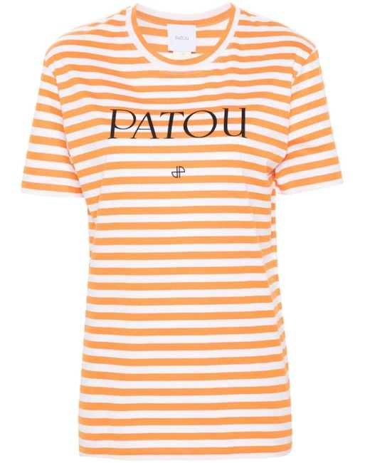 Patou Orange T-Shirt Rayé À Logo Imprimé