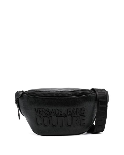 Versace Jeans Black Logo-lettering Grained Belt Bag