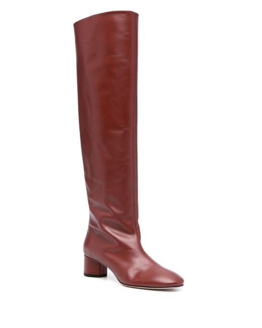 Red Calf Riding Boot Aeyde Knee-Length Calf Leather Slip-On Boots in Red | Lyst