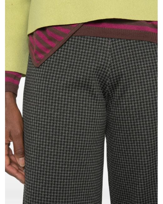 Niu Gray Houndstooth-Pattern Wide-Leg Trousers