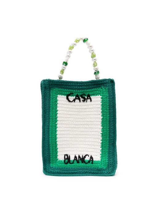 CASABLANCA Green Tennis Club Crochet-knit Tote Bag